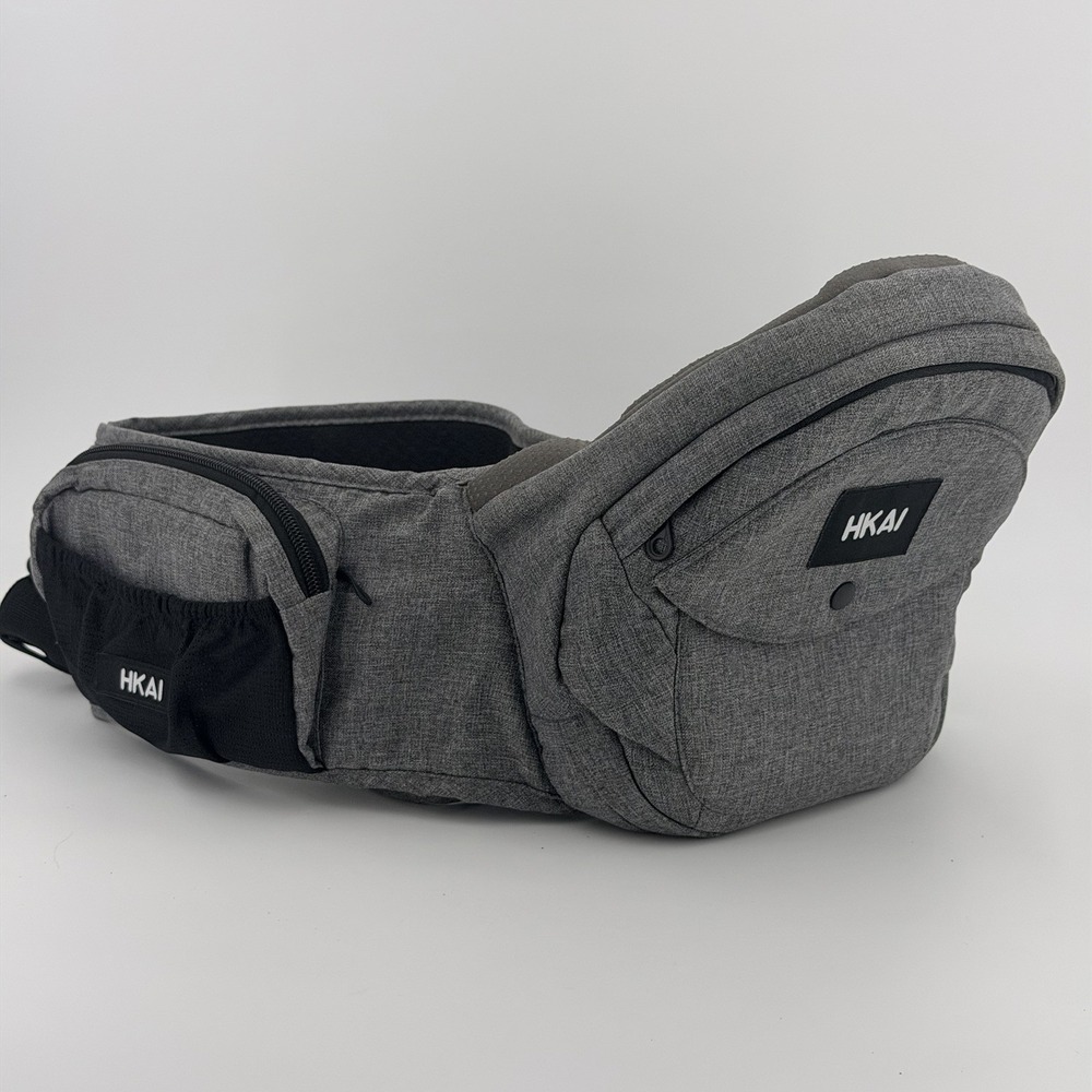 HKAI Baby Hip Carrier with Adjustable Waistband & Breathable Mesh Pocket Grey